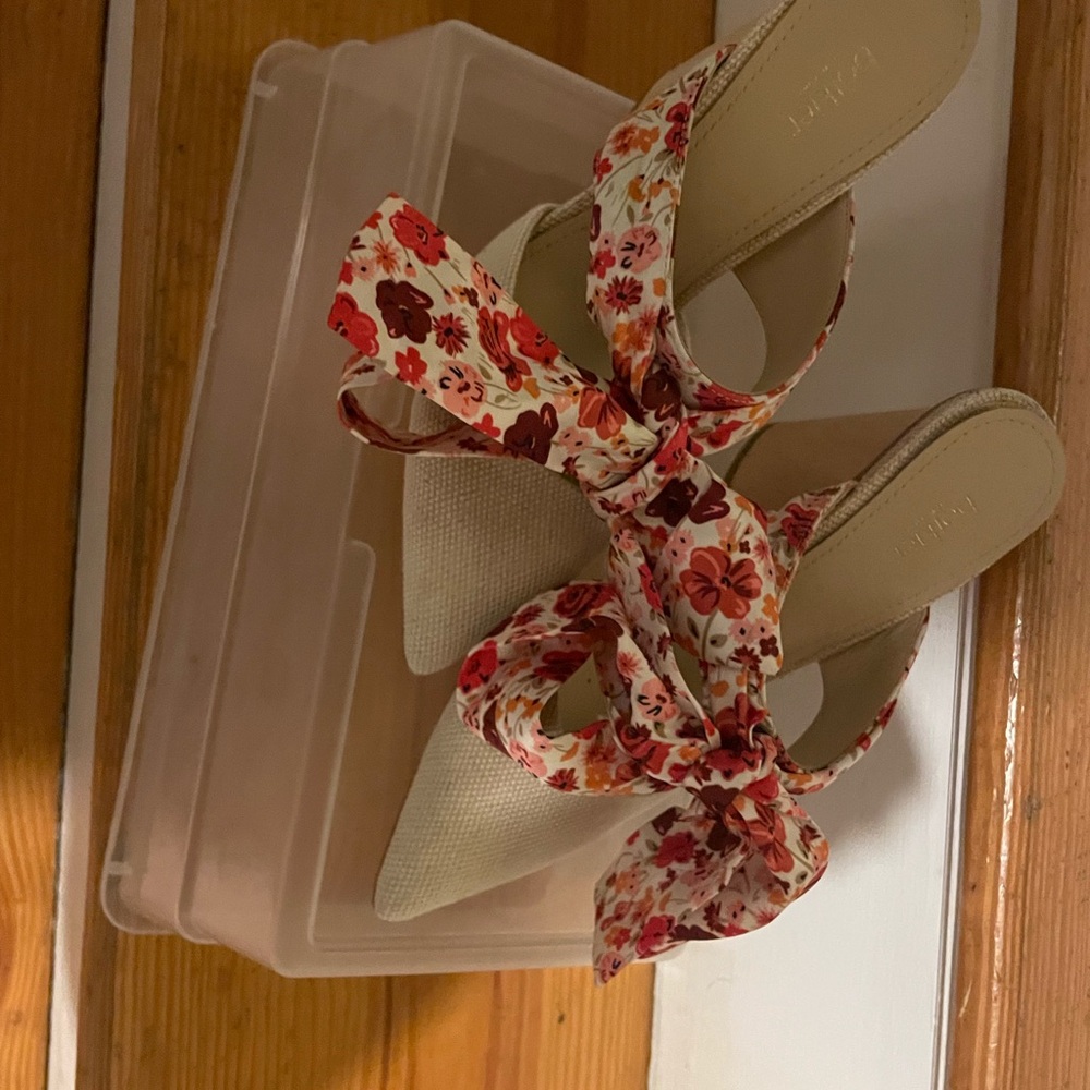 Floral Bow Heeled Mules